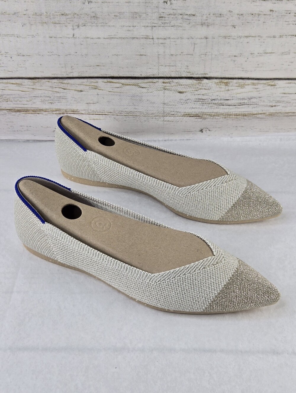 Rothy's The Pointed Toe Knit Ballet Flats Diamond Metallic Women's Size 6.5